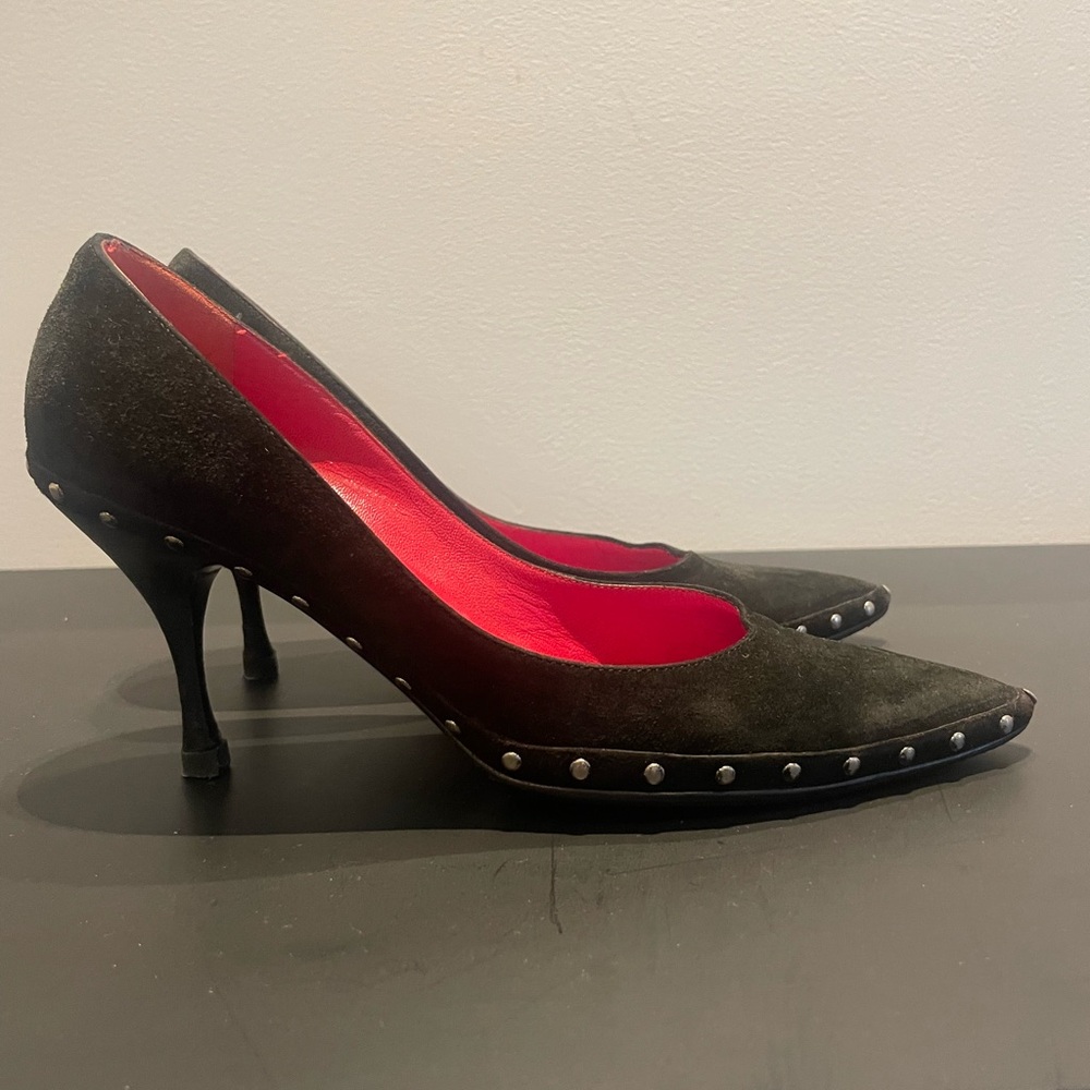 Celine Black and Red Studded Heels